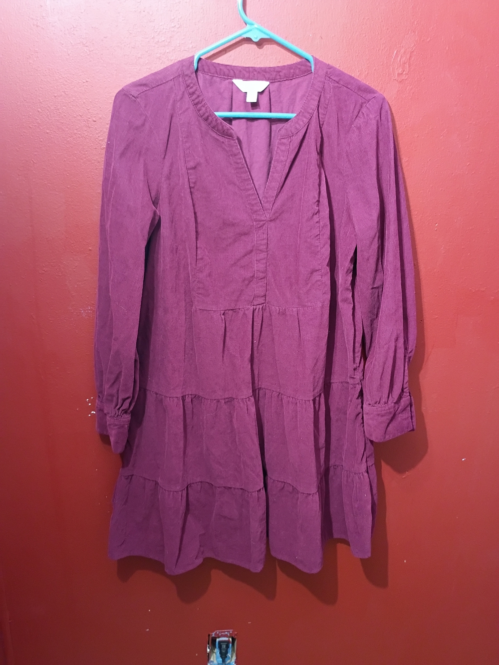 Tiered Long Sleeve Tunic Dress in Plum